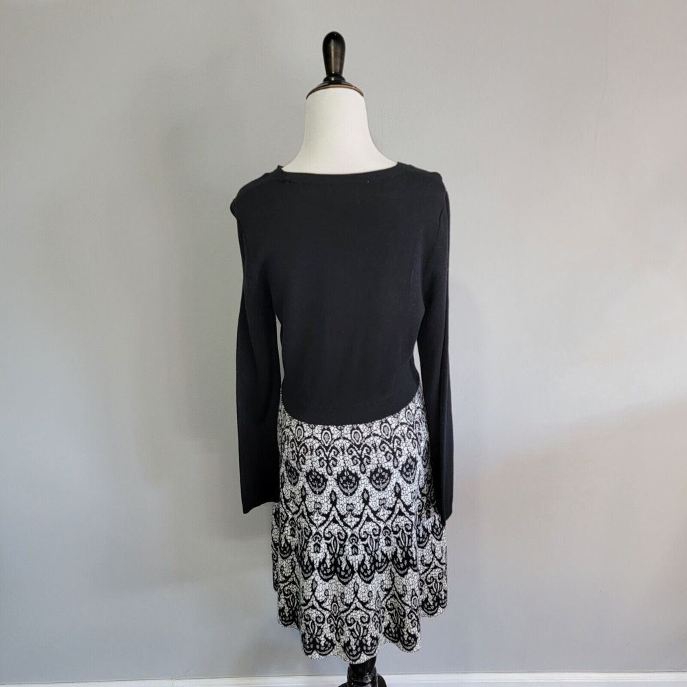Cynthia Rowley Womens Black White Printed Sweater Dress Size Medium - Picture 2 of 8